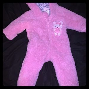 6-9 month snow suit pink plush fluffy baby